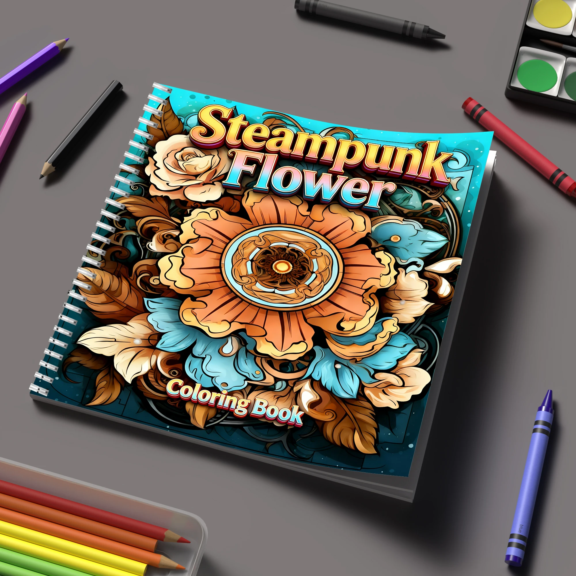 Flower Supplies - Livro de Colorir Flores Steampunk para
